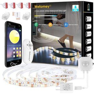 White LED Strip Lights with Motion Sensor, Remote, APP Control, 10ft Waterproof